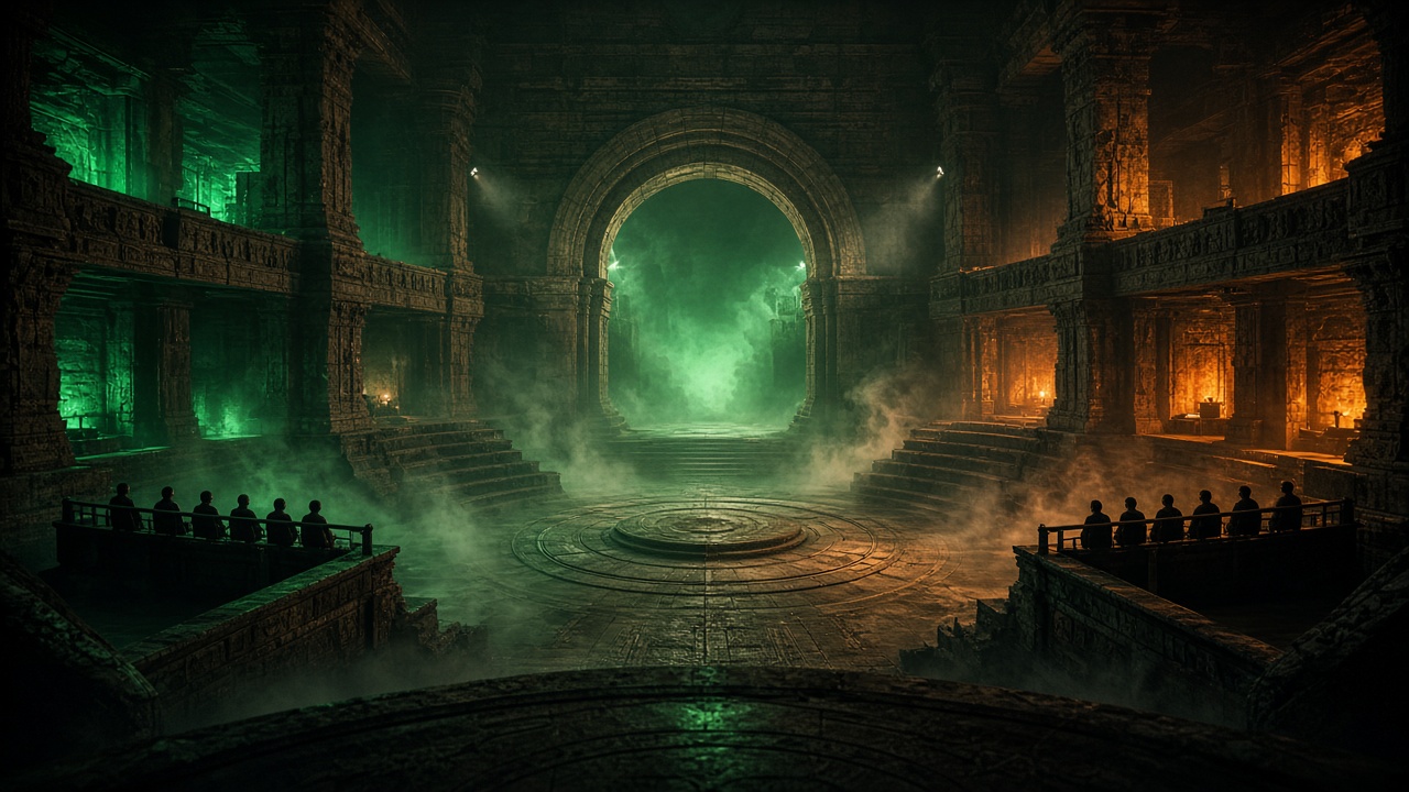Emerald lit coliseum stage for Dota 2